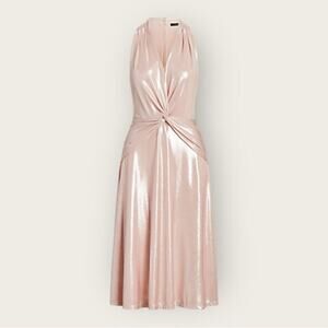 NWT | Lauren Ralph Lauren | Stretch Foiled V-Neck Sleeveless Midi | Pink | 8